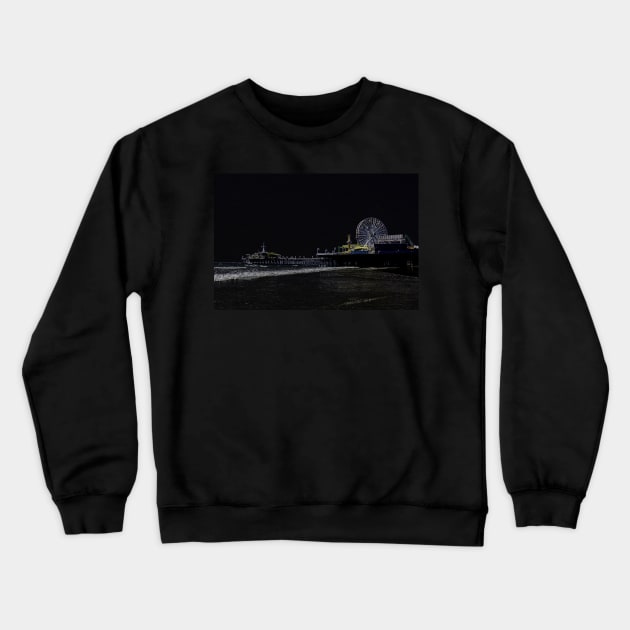 Black Neon Santa Monica Pier Crewneck Sweatshirt by Christine aka stine1